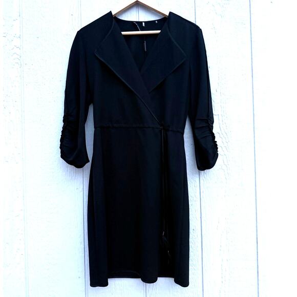 Elie Tahari Dresses & Skirts - new ELIE TAHARI black silk stretch ruched sleeve faux wrap Tera cocktail dress